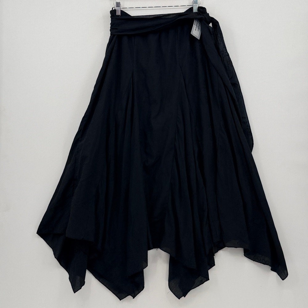 Jennifer Lauren Skirt Womens Medium Black Embroidered Handkerchief Boho Goth NEW